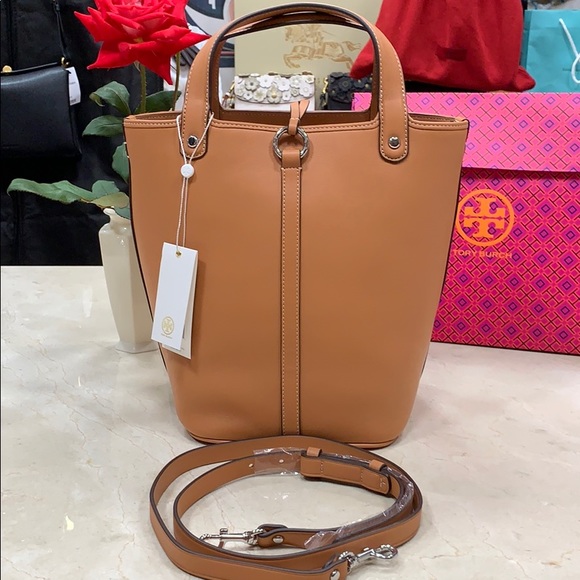 LAST RARE TORY BURCH MILLER CHAINMAIL LARGE BUCKET BAG IN CAMELLO/IVORY XBODY - Picture 8 of 12